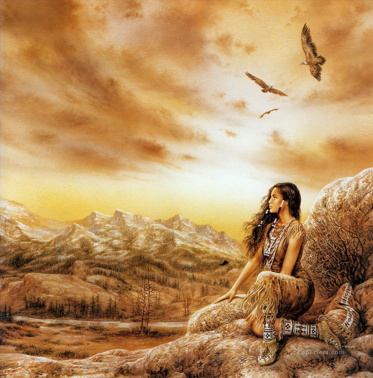 dreams coyote summer Indian girl Fantastic Oil Paintings